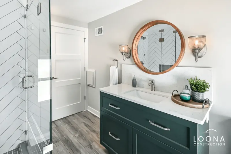 Bathroom remodel with patterned tile in Fremont