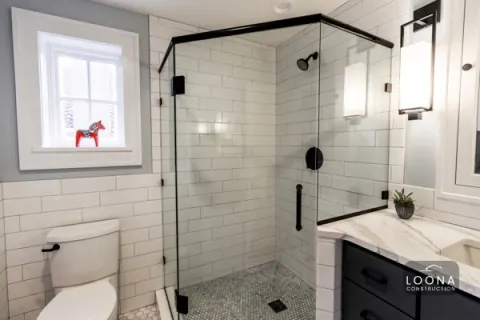 Black-and-white bathroom remodel in Sunnyvale, photo 1