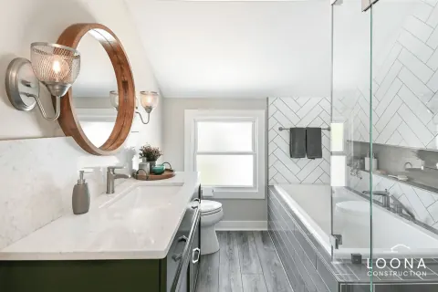 Bathroom remodel with patterned tile in Fremont, photo 2